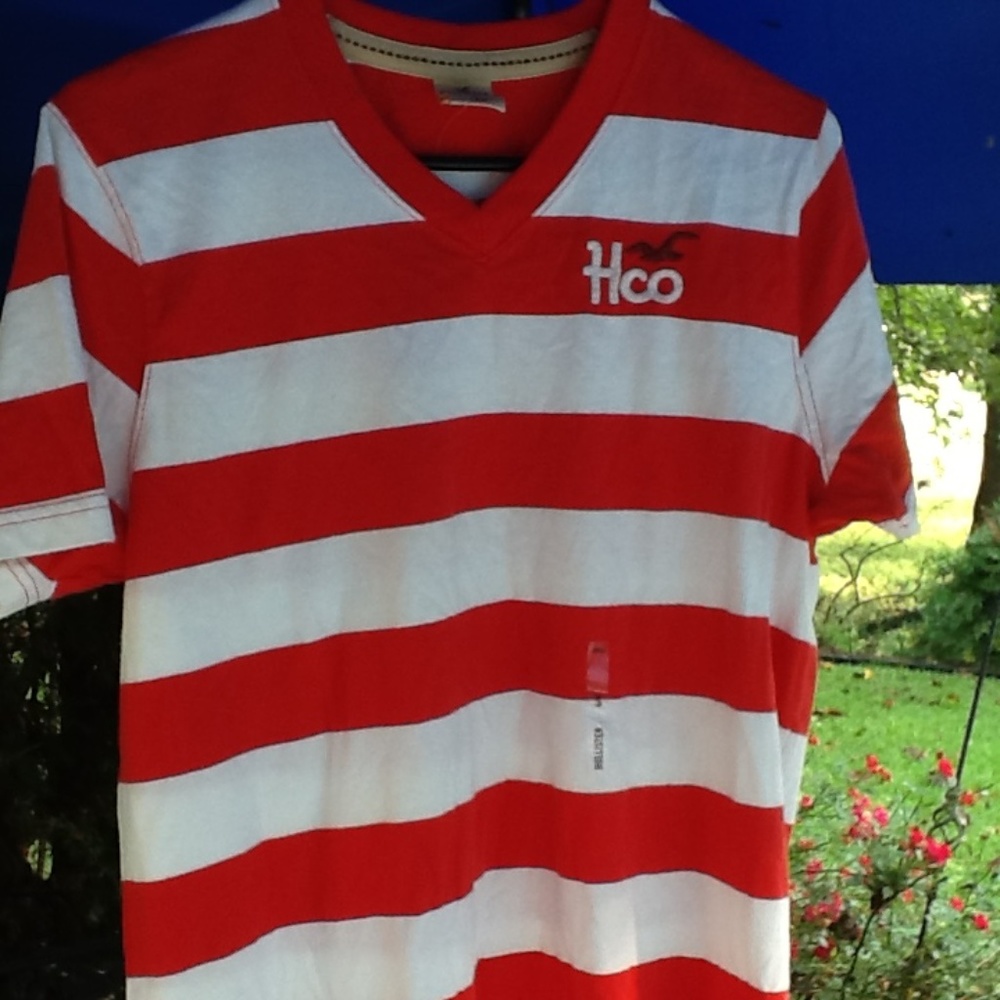 Hollister Red/White Striped Shirt - Size L